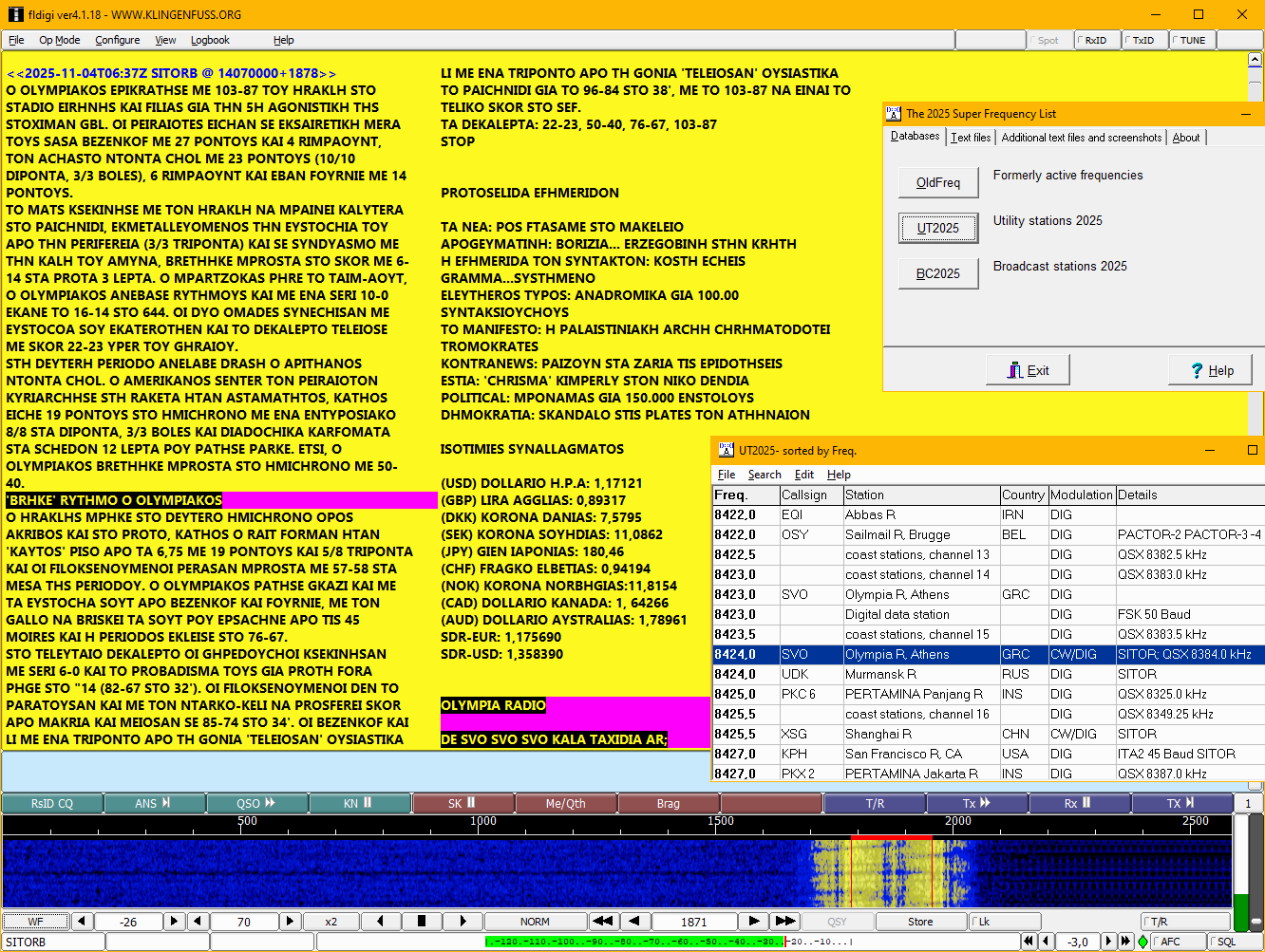 Klingenfuss Database for the Perseus LF-HF Software-Defined Receiver